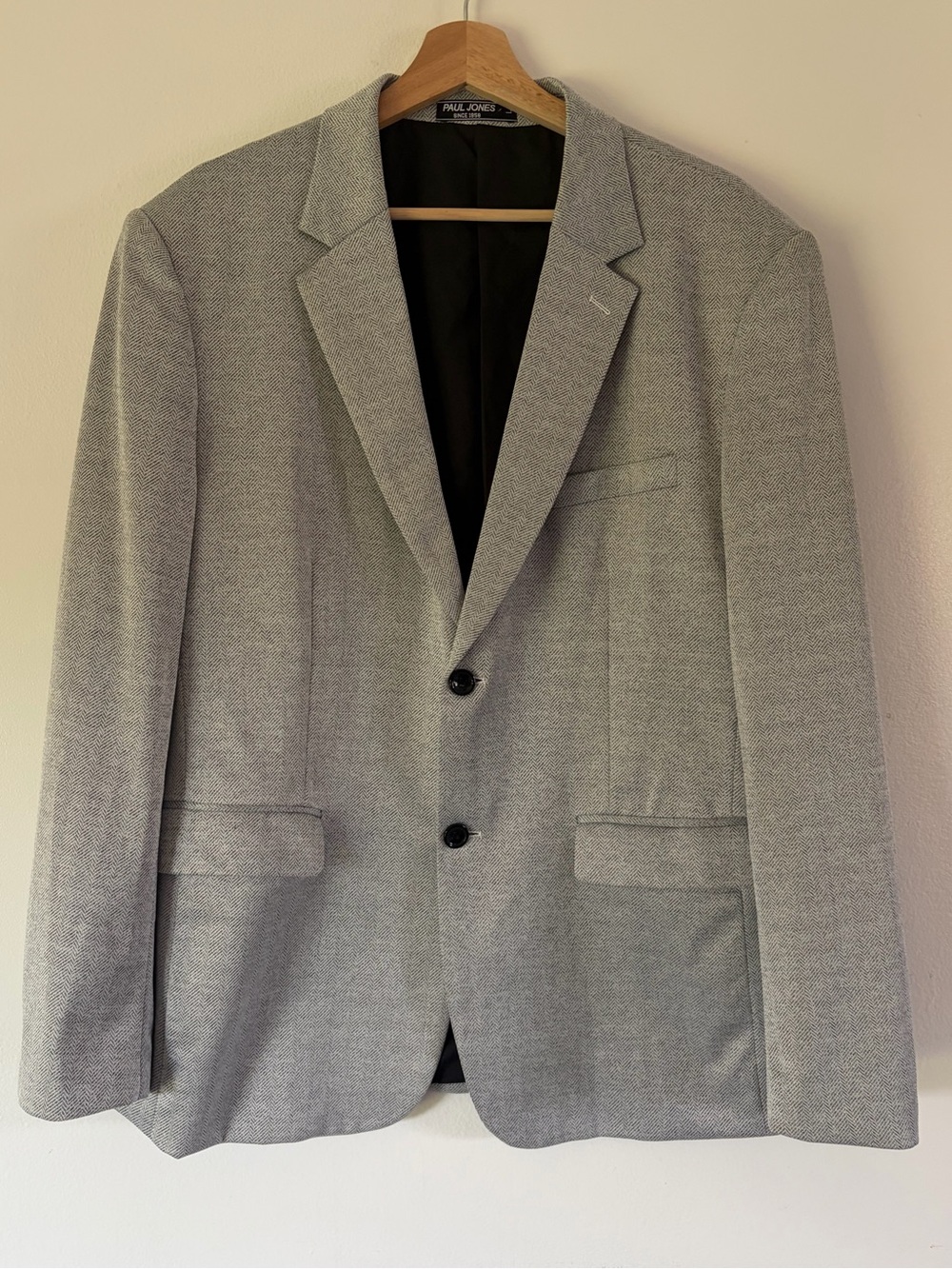 Paul Jones Light Grey Herringbone Double Button Blazer Sports Coat Size Large